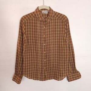 Vintage Huk-A-Poo Plaid Button-Up Shirt Juniors 9/10 Retro 70s Groovy Brown